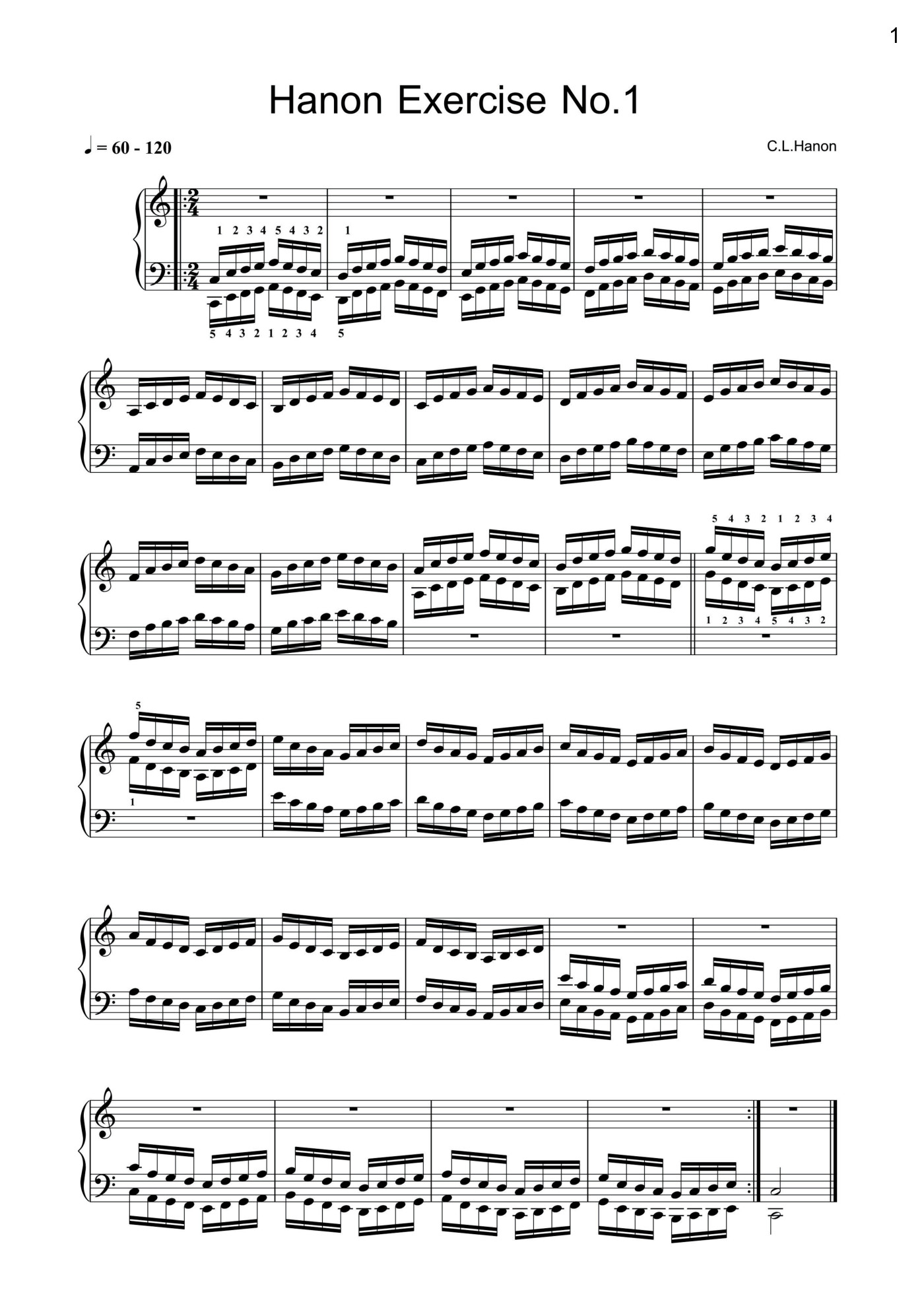 Preview of Hanon Piano Exercises, page 1