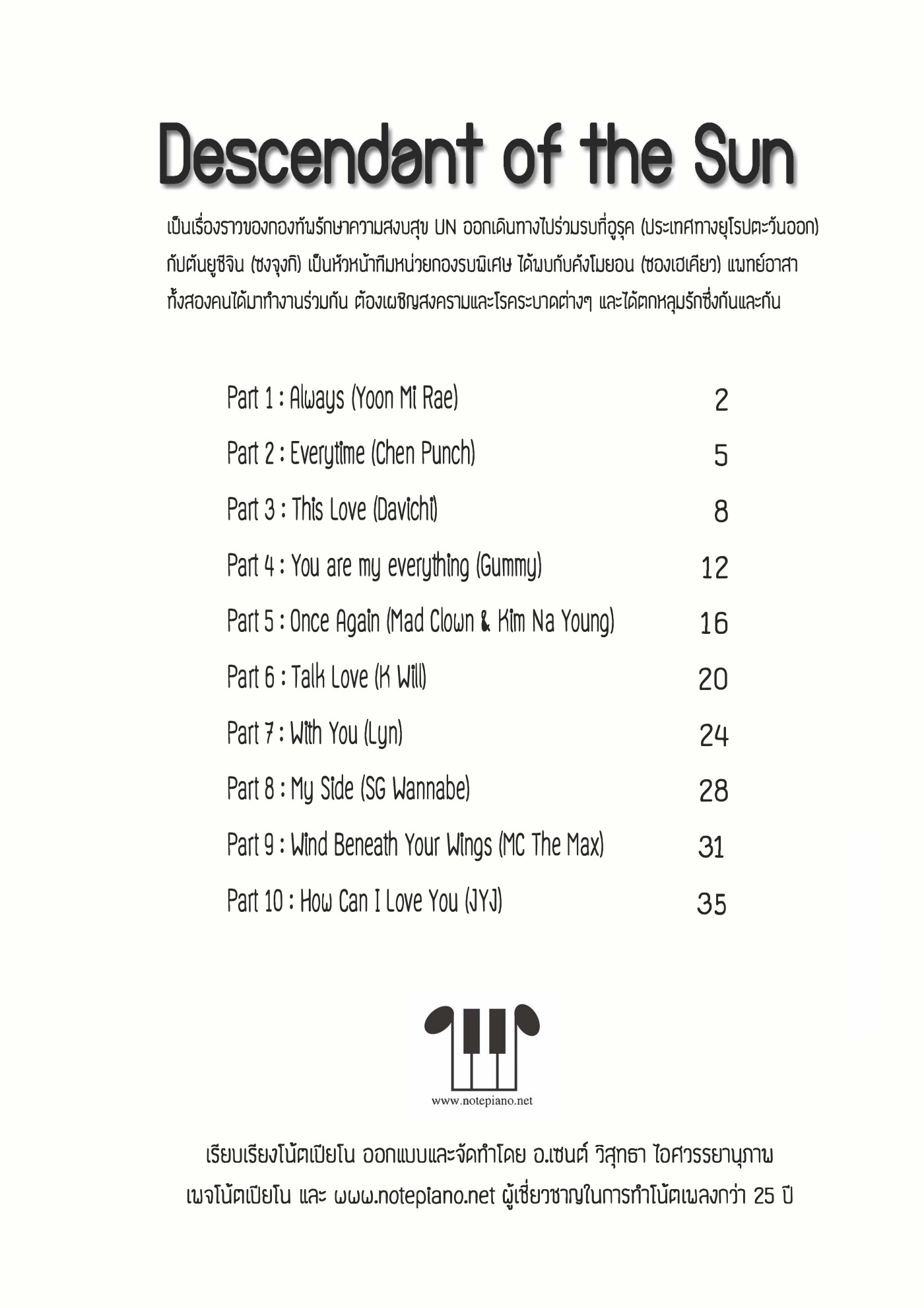 ทดลองอ่าน หนังสือโน้ตเปียโน Descendants Of The Sun หน้า 1